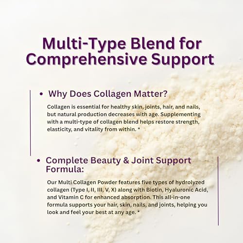 Micro Ingredients Multi Collagen Peptides Powder  1lb   Hydrolyzed Type I II III V X with Biotin 10000mcg  Hyaluronic Acid  Vitamin C   Unflavored Collagen for Women & Men  Easy Dissolve  41 Servings