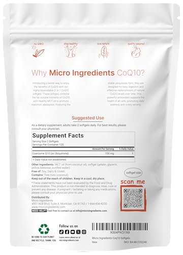 Micro Ingredients Aceite de pescado Omega-3 4,200 mg y CoQ10 100 mg cápsulas blandas paquete de 2 unidades | Pescado capturado en la naturaleza, sin eructos, sabor a limón | Ubiquinona de alta