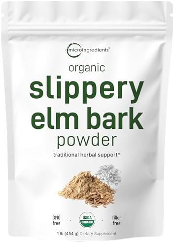 Micro Ingredients Sustainably US Grown  Organic Slippery Elm Bark Powder  1 Pound  648 Servings   Helps Soothe The Throat and Coughing  No Irradiated  No Contaminated  No GMOs  Pet Friendly