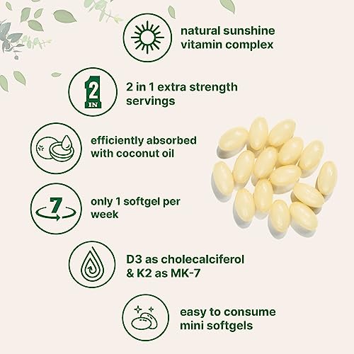 Micro Ingredients Vitamin D3 50 000 IU   K2 MK 7 200 mcg  240 Softgels   Virgin Coconut Oil   2 in 1 Bone  Immune & Heart Support   Easy to Swallow  Non GMO