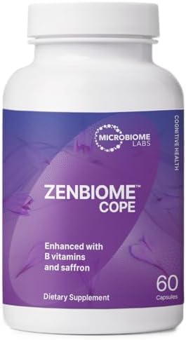 Microbiome Labs Zenbiome COPE   Probiotic Mood Support Supplement with Vitamin B6  B12 & Saffron Extract   Gut Health Probiotics for Women & Men   Support The Gut Brain Axis  60 Capsules