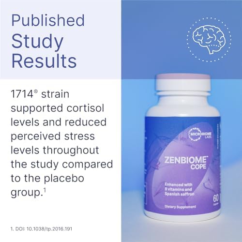 Microbiome Labs Zenbiome COPE   Probiotic Mood Support Supplement with Vitamin B6  B12 & Saffron Extract   Gut Health Probiotics for Women & Men   Support The Gut Brain Axis  60 Capsules