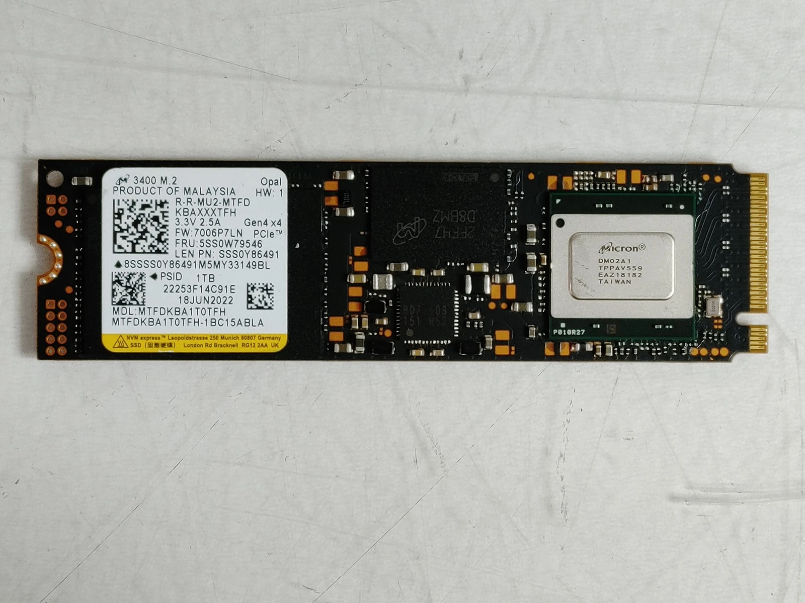 Micron 3400 MTFDKBA1T0TFH 1TB  80mm PCIe 4 0 x4 NVMe Solid State Drive