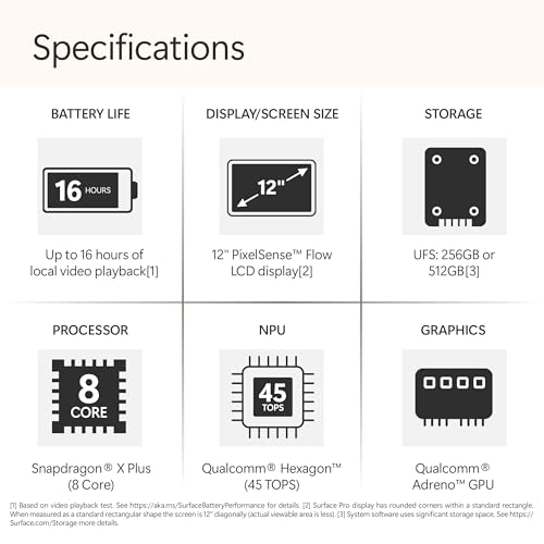 Microsoft Surface Pro 2 in 1 Laptop/Tablet  2025   Windows 11 Copilot  PC  12 Touchscreen Display  Snapdragon X Plus  8 Core   16GB RAM  256GB Storage  Platinum