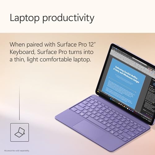 Microsoft Surface Laptop/Tablet Pro 2 en 1 (2025), Windows 11 Copilot+ PC, pantalla táctil de 12 pulgadas, Snapdragon X Plus (8 núcleos), 16 GB de RAM, 512 GB de almacenamiento, violeta