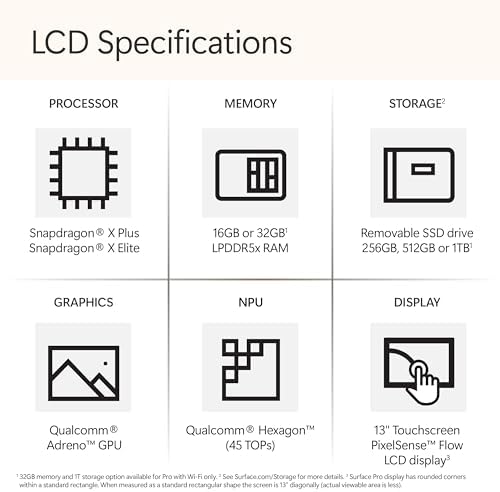 Microsoft Surface Pro 2 in 1 Laptop/Tablet  2024   Windows 11 Copilot  PC  13 Touchscreen Display  Snapdragon X Plus  10 Core   16GB RAM  512GB Storage  Platinum