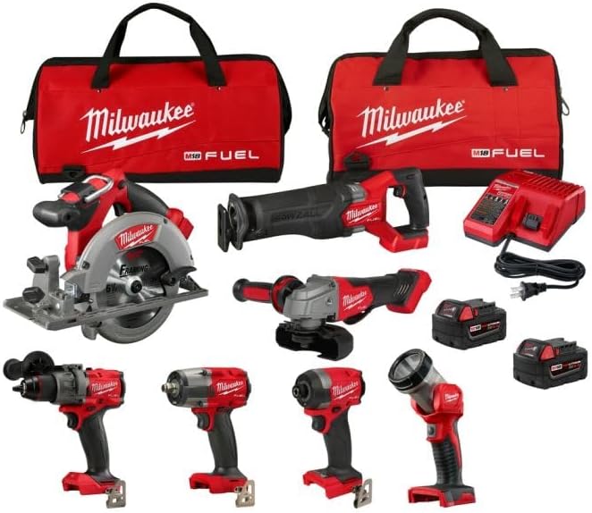 Milwaukee M18 FUEL 18V Lithium Ion Brushless Cordless Combo Kit with Two 5 0 Ah Batteries  1 Charger  2 Tool Bags  7 Tool 