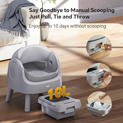 Mimfam Automatic Self Cleaning Litter Box  with 4 Pairs Infrared Senor  Open Top Design for Multi Cat Homes  Comes with Liner Bags and Cat Litter Mat  Grey