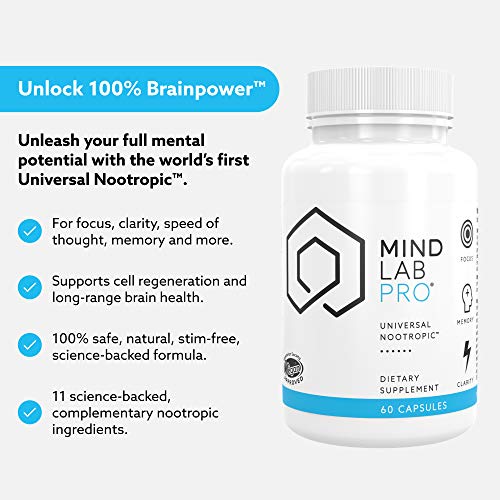 Mind Lab Pro  Universal Nootropic  Brain Booster Supplement for Focus  Memory  Clarity  Energy   60 Capsules   Plant Based  Naturally Sourced Memory Vitamins for Better Brain Health