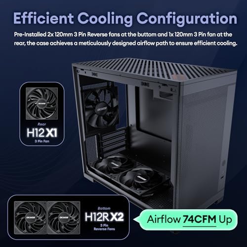 MiniArt 4 Micro ATX PC case  2x120mm Reverse 3 Pin Fans & 1x120mm 3 Pin Fan Pre Installed  240mm Radiator Support  Compact MATX Case  Front Mounted PSU  MiniArt Series Black