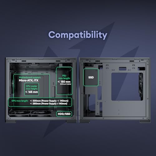 MiniArt 4 Micro ATX PC case  2x120mm Reverse 3 Pin Fans & 1x120mm 3 Pin Fan Pre Installed  240mm Radiator Support  Compact MATX Case  Front Mounted PSU  MiniArt Series Black