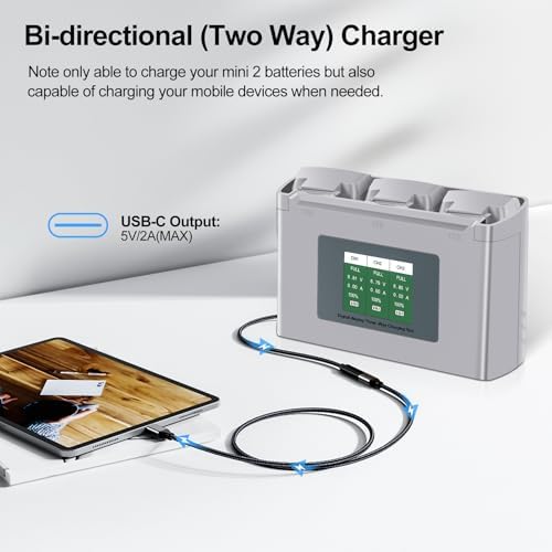 Mini 2 Series Intelligent Flight Battery 2 Packs 2400mAh Drone Batteries 31 Mins Max Flight Time  and 3 Slots Two Way Charging Station with LCD Display Compatible with DJI Mini 4K/2/2 SE/SE