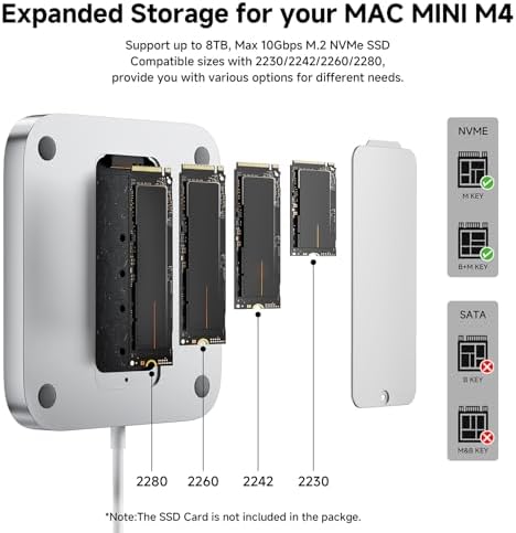 Minisopuru iExpandMate MINI218B PRO Mac mini M4 Dock & Stand with M 2 NVMe SSD Enclosure  10Gbps USB C/A  TF& SD  2X USB A 2 0  Audio Jack  8 in 1 Mac mini Hub for M4/M4 Pro 2024