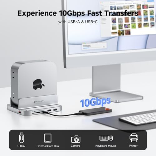 Minisopuru iExpandMate MINI218B PRO Mac mini M4 Dock & Stand with M 2 NVMe SSD Enclosure  10Gbps USB C/A  TF& SD  2X USB A 2 0  Audio Jack  8 in 1 Mac mini Hub for M4/M4 Pro 2024