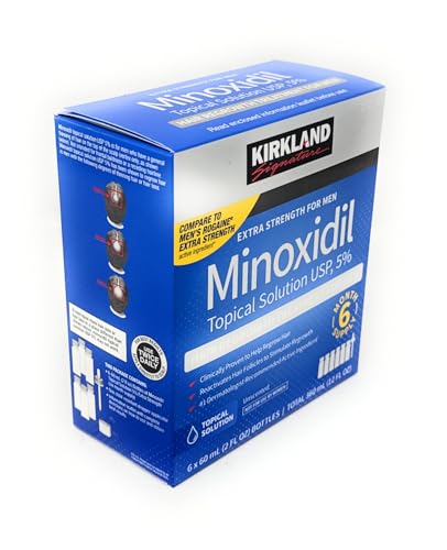 Minoxidil para hombres 5% extra fuerte crecimiento del cabello para hombres fLsbok, suministro para 6 meses por Kirkland Signature, paquete de 6 (botella de 2 onzas)