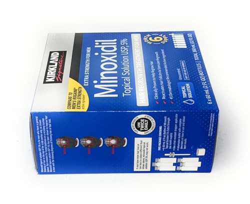 Minoxidil para hombres 5% extra fuerte crecimiento del cabello para hombres fLsbok, suministro para 6 meses por Kirkland Signature, paquete de 6 (botella de 2 onzas)