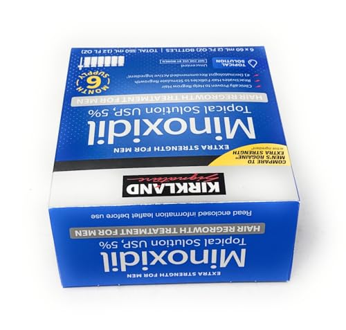 Minoxidil para hombres 5% extra fuerte crecimiento del cabello para hombres fLsbok, suministro para 6 meses por Kirkland Signature, paquete de 6 (botella de 2 onzas)