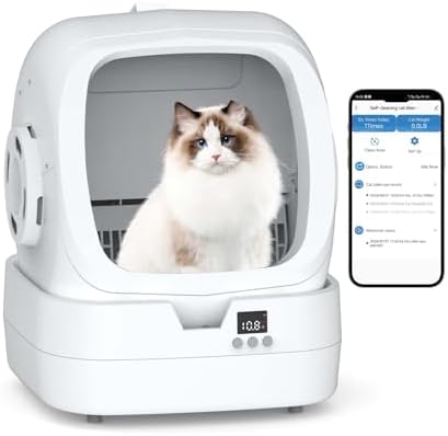 Mintakawa Automatic Cat Litter Box Self Cleaning   APP Control and Weight Monitoring   Ultra Quiet  Suitable for Medium Cats and Kittens  Safe Anti Pinch Litter Box  Assembly Required    White