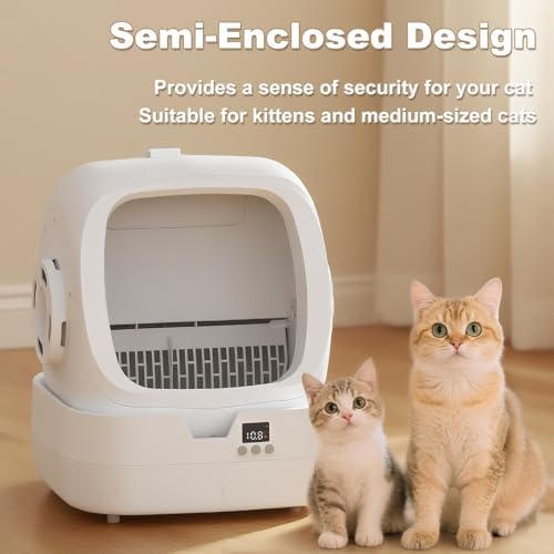 Mintakawa Automatic Cat Litter Box Self Cleaning   APP Control and Weight Monitoring   Ultra Quiet  Suitable for Medium Cats and Kittens  Safe Anti Pinch Litter Box  Assembly Required    White