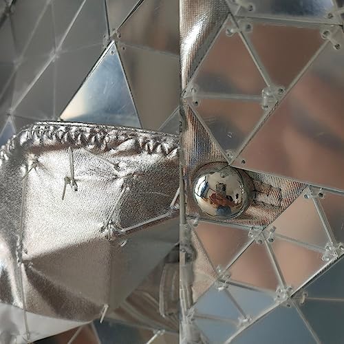 Mirror Man with LED Helmet for Disco Party DJ Adult Stage Street Performance Halloween Cosplay Christmas Costume  Silver  S 