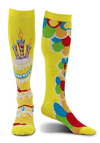 Mismatched Celebration Knee High Socks   Yellow Knitted Graphic Socks with 24 Inch Length