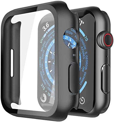 Misxi 2 Pack Hard PC Case with Tempered Glass Screen Protector Compatible with Apple Watch Series 9  2023  Series 8 Series 7 45mm  Ultra Thin Scratch Resistant Cover for iWatch S9/S8/S7  Black