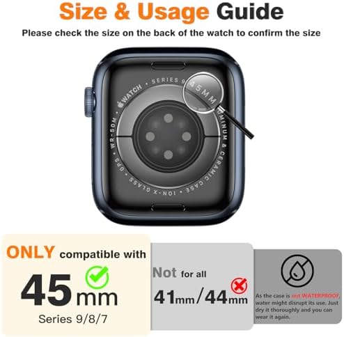 Misxi 2 Pack Hard PC Case with Tempered Glass Screen Protector Compatible with Apple Watch Series 9  2023  Series 8 Series 7 45mm  Ultra Thin Scratch Resistant Cover for iWatch S9/S8/S7  Black