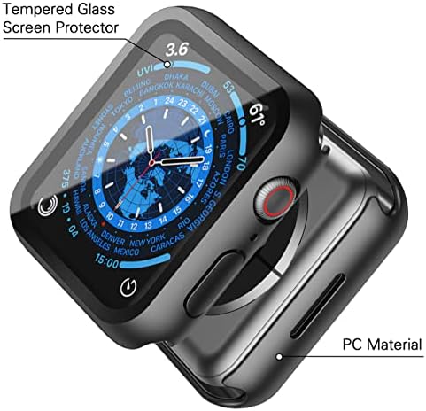 Misxi 2 Pack Hard PC Case with Tempered Glass Screen Protector Compatible with Apple Watch Series 9  2023  Series 8 Series 7 45mm  Ultra Thin Scratch Resistant Cover for iWatch S9/S8/S7  Black