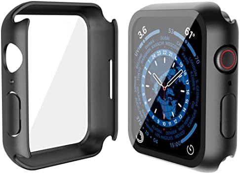Misxi 2 Pack Hard PC Case with Tempered Glass Screen Protector Compatible with Apple Watch Series 9  2023  Series 8 Series 7 45mm  Ultra Thin Scratch Resistant Cover for iWatch S9/S8/S7  Black