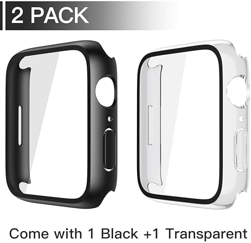 Misxi 2 Pack Hard PC Case with Tempered Glass Screen Protector Compatible with Apple Watch Series 9  2023  Series 8 Series 7 45mm  Ultra Thin Scratch Resistant Cover for iWatch S9/S8/S7  Black