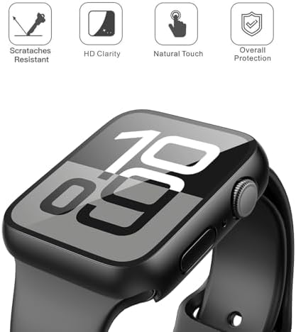 Misxi 2 Pack Hard PC Case with Tempered Glass Screen Protector Compatible with Apple Watch Series 9  2023  Series 8 Series 7 45mm  Ultra Thin Scratch Resistant Cover for iWatch S9/S8/S7  Black
