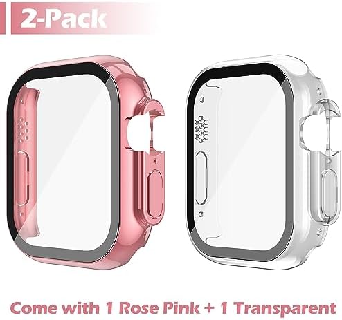 Misxi 2 Pack Hard PC Case with Tempered Glass Screen Protector Compatible with Apple Watch Series 9  2023  Series 8 Series 7 45mm  Ultra Thin Scratch Resistant Cover for iWatch S9/S8/S7  Black