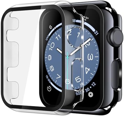 Misxi 2 Pack Hard PC Case with Tempered Glass Screen Protector Compatible with Apple Watch Series 9  2023  Series 8 Series 7 45mm  Ultra Thin Scratch Resistant Cover for iWatch S9/S8/S7  Black
