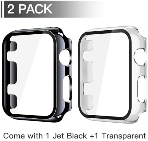 Misxi 2 Pack Hard PC Case with Tempered Glass Screen Protector Compatible with Apple Watch Series 9  2023  Series 8 Series 7 45mm  Ultra Thin Scratch Resistant Cover for iWatch S9/S8/S7  Black