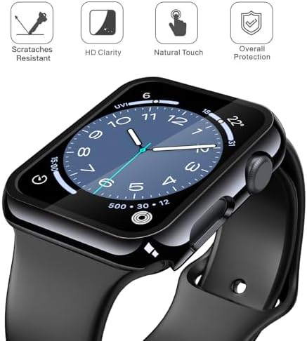 Misxi 2 Pack Hard PC Case with Tempered Glass Screen Protector Compatible with Apple Watch Series 9  2023  Series 8 Series 7 45mm  Ultra Thin Scratch Resistant Cover for iWatch S9/S8/S7  Black