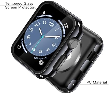 Misxi 2 Pack Hard PC Case with Tempered Glass Screen Protector Compatible with Apple Watch Series 9  2023  Series 8 Series 7 45mm  Ultra Thin Scratch Resistant Cover for iWatch S9/S8/S7  Black