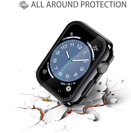 Misxi 2 Pack Hard PC Case with Tempered Glass Screen Protector Compatible with Apple Watch Series 9  2023  Series 8 Series 7 45mm  Ultra Thin Scratch Resistant Cover for iWatch S9/S8/S7  Black