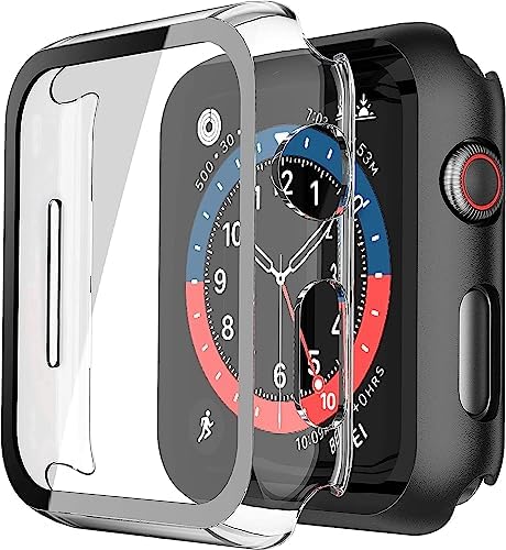 Misxi 2 Pack Hard PC Case with Tempered Glass Screen Protector Compatible with Apple Watch Series 9  2023  Series 8 Series 7 45mm  Ultra Thin Scratch Resistant Cover for iWatch S9/S8/S7  Black