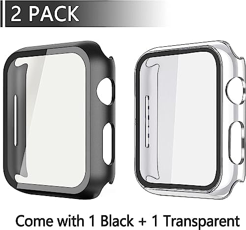 Misxi 2 Pack Hard PC Case with Tempered Glass Screen Protector Compatible with Apple Watch Series 9  2023  Series 8 Series 7 45mm  Ultra Thin Scratch Resistant Cover for iWatch S9/S8/S7  Black