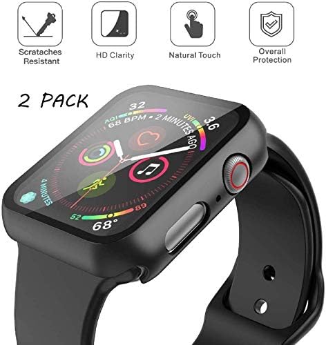 Misxi 2 Pack Hard PC Case with Tempered Glass Screen Protector Compatible with Apple Watch Series 9  2023  Series 8 Series 7 45mm  Ultra Thin Scratch Resistant Cover for iWatch S9/S8/S7  Black