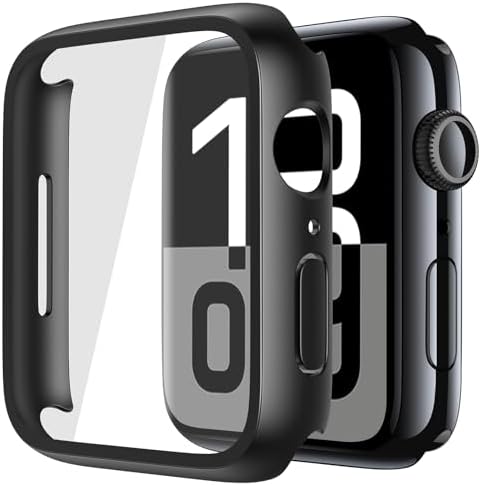 Misxi 2 Pack Hard PC Case with Tempered Glass Screen Protector Compatible with Apple Watch Series 9  2023  Series 8 Series 7 45mm  Ultra Thin Scratch Resistant Cover for iWatch S9/S8/S7  Black