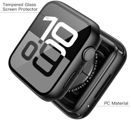 Misxi 2 Pack Hard PC Case with Tempered Glass Screen Protector Compatible with Apple Watch Series 9  2023  Series 8 Series 7 45mm  Ultra Thin Scratch Resistant Cover for iWatch S9/S8/S7  Black