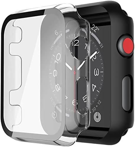 Misxi 2 Pack Hard PC Case with Tempered Glass Screen Protector Compatible with Apple Watch Series 9  2023  Series 8 Series 7 45mm  Ultra Thin Scratch Resistant Cover for iWatch S9/S8/S7  Black