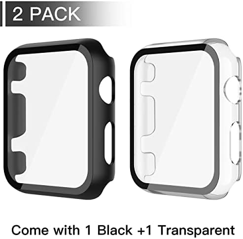 Misxi 2 Pack Hard PC Case with Tempered Glass Screen Protector Compatible with Apple Watch Series 9  2023  Series 8 Series 7 45mm  Ultra Thin Scratch Resistant Cover for iWatch S9/S8/S7  Black