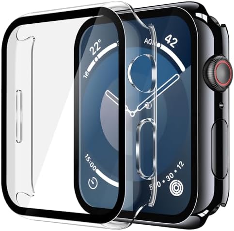 Misxi 2 Pack Hard PC Case with Tempered Glass Screen Protector Compatible with Apple Watch Series 9  2023  Series 8 Series 7 45mm  Ultra Thin Scratch Resistant Cover for iWatch S9/S8/S7  Black