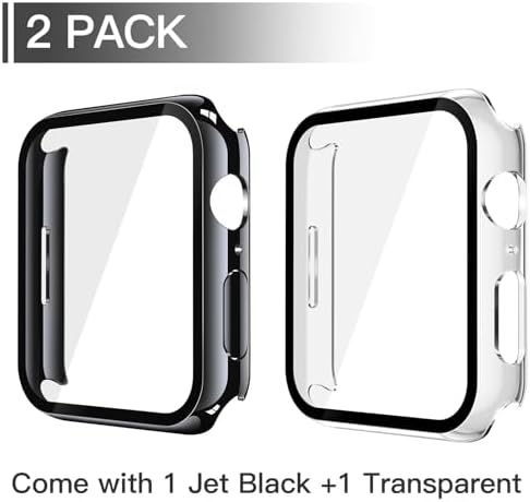 Misxi 2 Pack Hard PC Case with Tempered Glass Screen Protector Compatible with Apple Watch Series 9  2023  Series 8 Series 7 45mm  Ultra Thin Scratch Resistant Cover for iWatch S9/S8/S7  Black