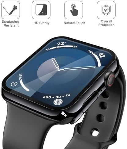 Misxi 2 Pack Hard PC Case with Tempered Glass Screen Protector Compatible with Apple Watch Series 9  2023  Series 8 Series 7 45mm  Ultra Thin Scratch Resistant Cover for iWatch S9/S8/S7  Black