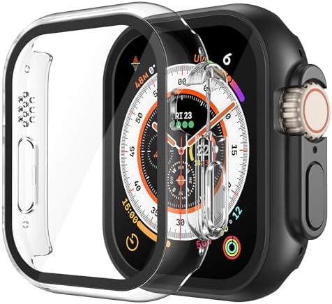 Misxi 2 Pack Hard PC Case with Tempered Glass Screen Protector Compatible with Apple Watch Series 9  2023  Series 8 Series 7 45mm  Ultra Thin Scratch Resistant Cover for iWatch S9/S8/S7  Black