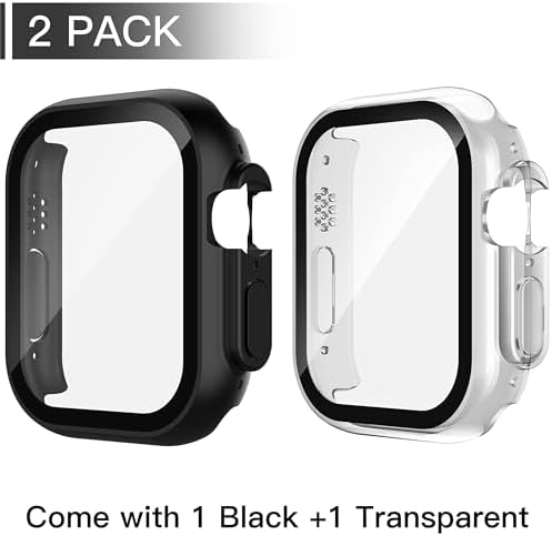 Misxi 2 Pack Hard PC Case with Tempered Glass Screen Protector Compatible with Apple Watch Series 9  2023  Series 8 Series 7 45mm  Ultra Thin Scratch Resistant Cover for iWatch S9/S8/S7  Black