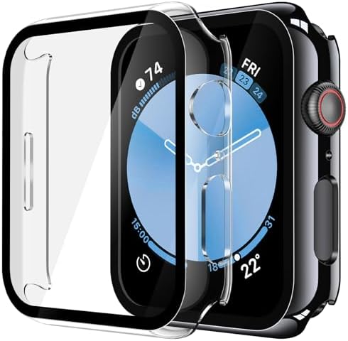 Misxi 2 Pack Hard PC Case with Tempered Glass Screen Protector Compatible with Apple Watch Series 9  2023  Series 8 Series 7 45mm  Ultra Thin Scratch Resistant Cover for iWatch S9/S8/S7  Black